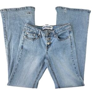 DEB JEANS Women's Size 9 Blue Flare Leg Button Fly Jeans Distressed